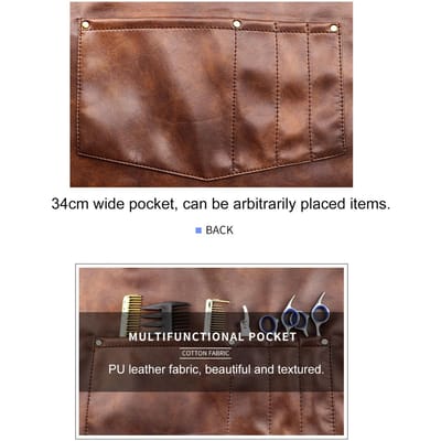 Tablier de chef pour hommes femmes imperméable PU cuir tablier avec poches bretelles croisées pour cuisine barbecue cuisine coiffeur marron