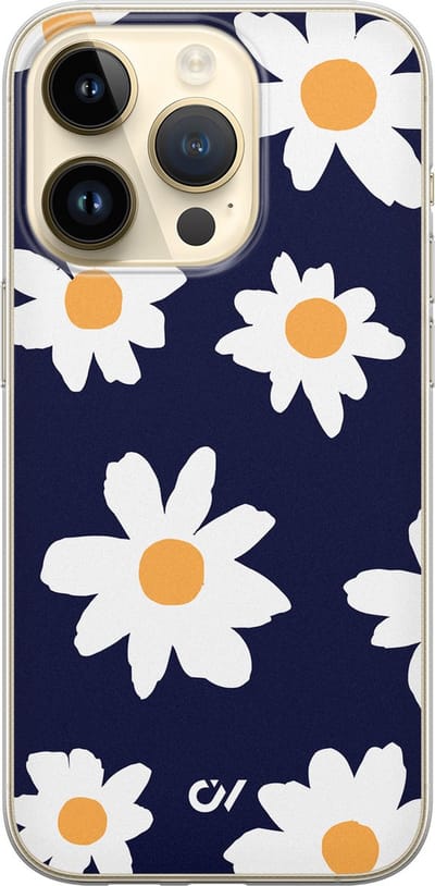 Hoesje geschikt voor Apple iPhone 14 Pro - Sweet Daisies - - Blauw - Apple - Casevibes