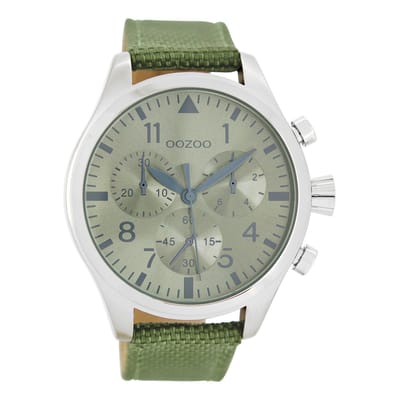 Zilverkleurige OOZOO horloge met groene NATO horlogeband - C6798
