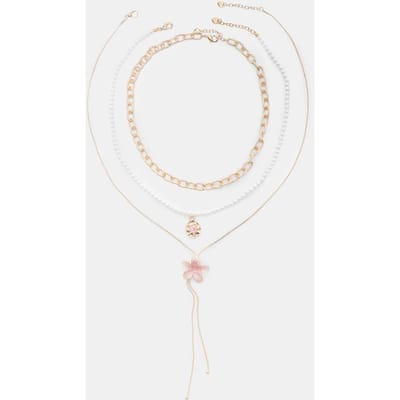 Stradivarius Set van 3 kettingen met bloemen van email  Goud OS