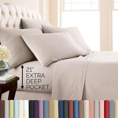 6-delige Extra Diepe Pocket King Size Lakenset, Hotel Collectie King Size Bedlakens met 21  Diepe Pocket Hoeslaken, Bot beige