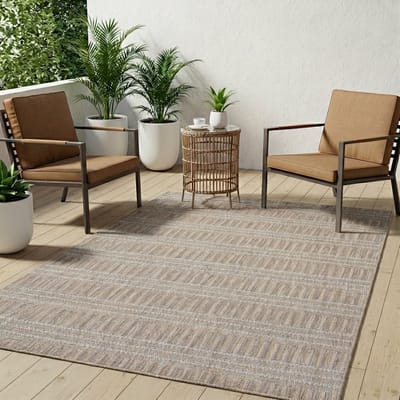 Tapiso Melissa Buitenkleed Buitentapijt Bruin Beige Vloerkleed Binnen Buiten Kleed Tapijt Maat- 60x100