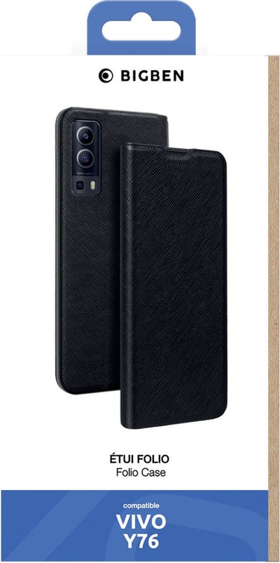 Bigben Connected, Hoesje geschikt voor Vivo Y76 5G - Folio met Standaard & Kaarthouder, Zwart