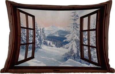 Buitenkussens - Tuin - Winter - Landschap - Natuur - Berg - Bomen - Doorkijk - Uitzicht - 50x30 cm