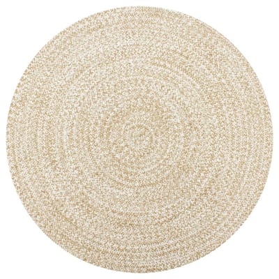 vidaXL - Vloerkleed - handgemaakt - 90 - cm - jute - wit - en - naturel