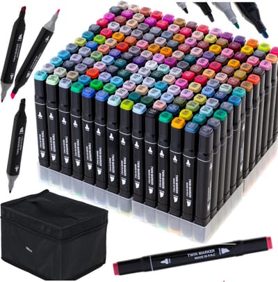 Playos® - Alcohol Markers - 168 Stuks - Inclusief Opbergtas en Base - Etui - Stiften - Twin Markers - Volwassenen en Kinderen - Dubbelzijdige Dual Tip Markers - Twinmarkers - Markeerstiften Alcohol - Alcohol Stiften - Creatief - Tekenen en Kleuren