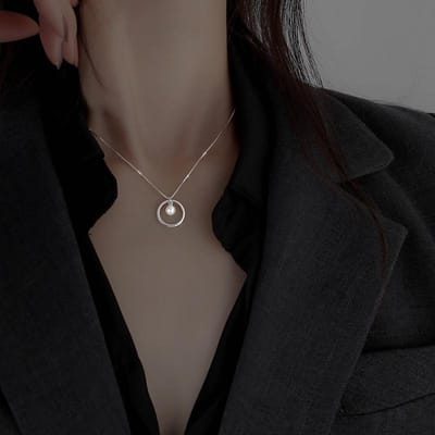 925 Sterling Zilver Ronde Cirkel Parel Ketting Voor Vrouwen Zilveren Schakelketting Sieraden Nieuwe Cadeaus S -N730 black