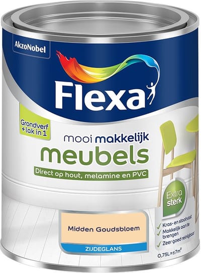 Flexa - Mooi Makkelijk Meubels Zijdeglans - Midden Goudsbloem - Mengverf - 750 Ml