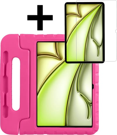 Hoes - Geschikt voor Apple iPad Air (2024/2025/2026) - 11 inch - Met Screenprotector - Kinderhoes Shockproof Bumper - Kidsproof Case - Tablet Hoesje - Kinder Hoesje Cover - Roze