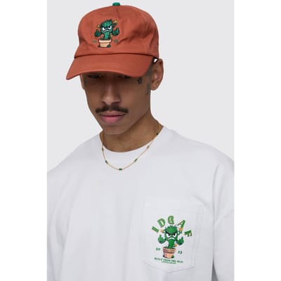 Embroidered Cactus 5 Panel Cap | Rust