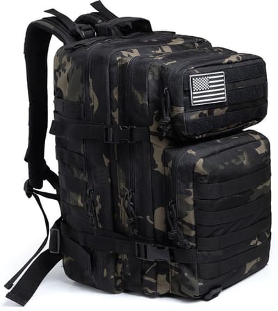 RAMBUX® Tactical Backpack 45L - Wandelrugzak - Militaire Rugzak - Reisrugzak - Leger Rugzak - 900D Oxford - Laptopvak 15,6 Inch - Camouflage Zwart