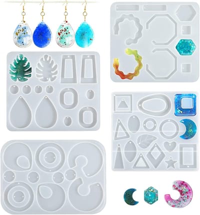 Set van 4 Stukjes Silicoon Mallen voor Epoxyhars, Mallen voor Oorbellen, Sieraden en Sleutelhangers maken (Transparant)
