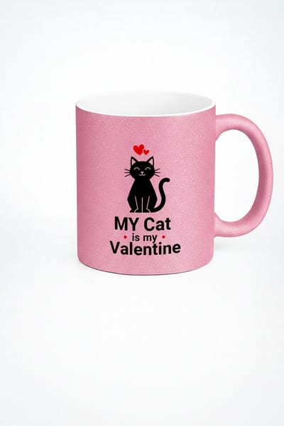 Roze Glitter Mok met 'My Cat is my Valentine' Design - Cadeau Kattenliefhebber & Valentijn