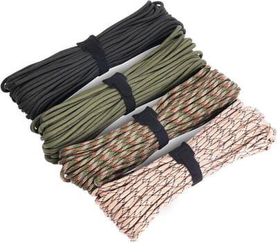Paracord 4 mm - 4 Stuks van 15 m, Scheurvast Nylon Touw, 7 Kernen, Geschikt voor Camping, Overleving en Hondenlijnen