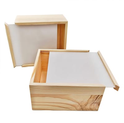 Dailygoods- Opbergdozen Set van 2 - Houten Dozen met Transparante Sliding Deksel - DIY Craft Opslag - Decoratieve Organizer - Afmetingen 15 x 15 x 8 cm - Opbergbox