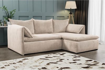 Vente-unique Hoekslaapbank TEODORA van PASCAL MORABITO - Ribfluweel met fijne ribbels - Beige - Hoek rechts