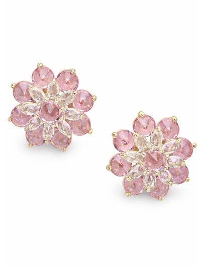 AVANT-GARDE PARIS Oorknoppen - Bloemcluster - Lichtroze Kristallen - Goudkleurig - 2,2 cm - Vrouwelijke Sieraden
