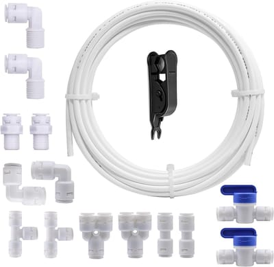 10 meter universele aansluitset voor omgekeerde osmose waterfilters, 14-delige set met 1/4 inch slangen, inclusief Y, T, I type en afsluitklep