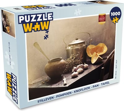 Puzzel Stilleven - Pompoen - Knoflook - Pan - Tafel - Legpuzzel - Puzzel 1000 stukjes volwassenen