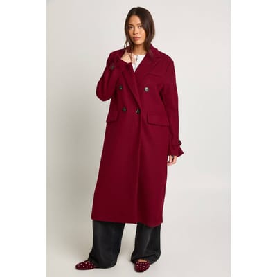 boohoo Dames Oversized mouwboord detail wollen-look jas | Burgundy | Maat: 10