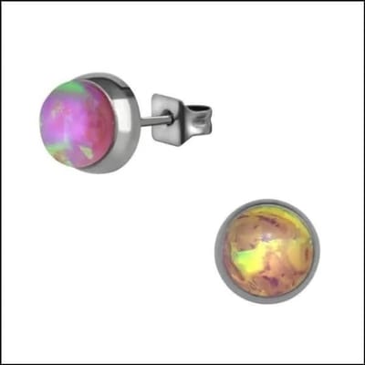 Aramat Jewels | Oorbellen | RVS Opaal Oorbellen - Synthetische Opaal Studs | Zilverkleur / 5mm / Groen | |5mm | Zilver | Kinderen, Volwassenen | Verkleurd niet