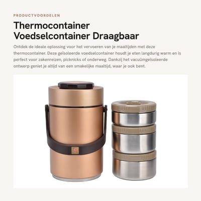 Dailygoods- Thermocontainer 2,3 liter - Draagbaar - Vacuümgeïsoleerd - 304 Roestvrij Staal - 3-laags Rooster - Lekvrij - Lunchbox
