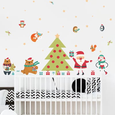 Kerststicker: De Kerstman en de magische kerstboom - Kerststickers - feestdecoraties - 80x120cm