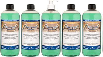 Body & Hair Hamam 1 liter met witte pomp - set van 5 stuks - 2 in 1 voor lichaam en haar - voordeelverpakking