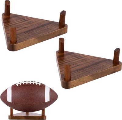 Houten Balhouders - Sportbal Standaard - Decoratief Opbergen - Set van Twee - 13.5x13.5x5cm - Walnoot