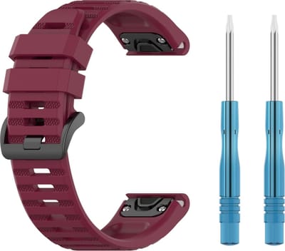Siliconen bandje - geschikt voor Garmin Fenix 5 / 5 Plus / 6 / 6 Pro / 7 / 7 Pro / 8 (47 mm) / E (47 mm) / Epix (Pro) (2) 47 mm / Quatix 5 / 6 / 7 / 7 Pro / Approach S60 / S62 / S70 47 mm / MARQ / D2 Delta / D2 Mach 1 / Descent G1 - bordeauxrood