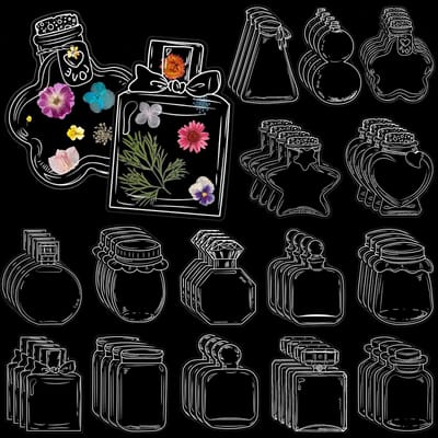 Dailygoods - 60 stuks Transparante Droogbloemen Boekenlegger Stickers, Gedroogd Bloemen Bladwijzer Transparante Stickers in Flesvorm, Transparante Flesstickers Set voor DIY Boekenlegger Gepersonaliseerd