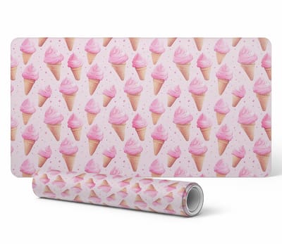 Beschermende decoratieve mat voor bureau, roze ijshoorntjes, 90x45 cm