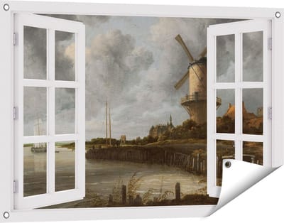 Gards Tuinposter Doorkijk De Molen bij Wijk bij Duurstede - Jacob van Ruisdael - 90x60 cm - Tuindoek - Tuindecoratie - Wanddecoratie buiten - Tuinschilderij