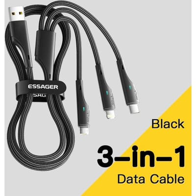Essager 3 in 1 USB Type C Kabel Micro USB Draad Oplader Voor iPhone 14 13 12 X Pro Max Samsung Xiaomi PCPO Mobiele Telefoon Data Cord 3-in-1 1.2m zwart