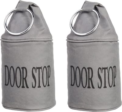 Canvas deurstopper grijs - 2x - met ring -H15 cm - Deur vastzetter - Deurstop 2,7 kg