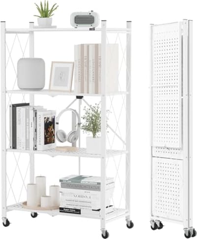 Opvouwbare Metalen Opbergplanken met 4 Niveaus - Heavy Duty Organiser op Wielen