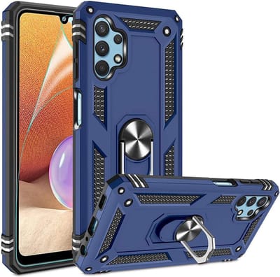 Magnetisch Hoesje Geschikt voor Samsung Galaxy A32 4G | Kickstand Back Cover met Standaard | Telefoonhoesje met Ring | Beschermhoes met Magneet voor Auto Houder Blauw