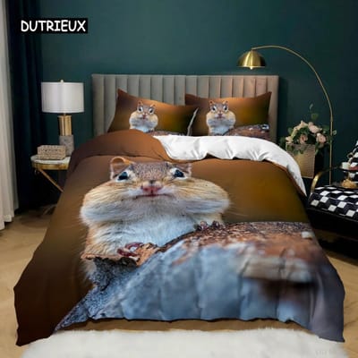 Eekhoorn Dekbedovertrek Set Schattige Eekhoorn Takken Dekbedovertrek voor Kinderen Jongens Meisje Microvezel Dieren Thema Kingsize Beddengoedset EU single(135x200cm)