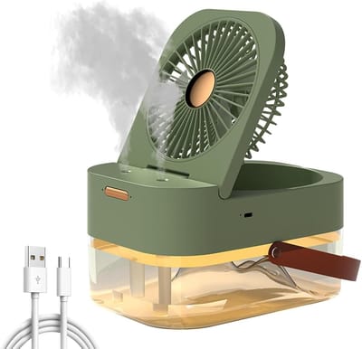 3-in-1 Tafelventilator – USB Ventilator Met Bevochtiger & Nachtlamp – 1200mAh Accu – 3 Snelheden – 2,5L – Oplaadbare USB Bevochtiger Voor Kantoren, Groen