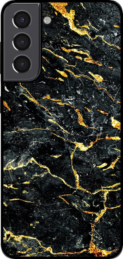 Smartphonica Telefoonhoesje voor Samsung Galaxy S21 met marmer opdruk - TPU backcover case marble design - Goud Zwart geschikt voor Samsung Galaxy S21
