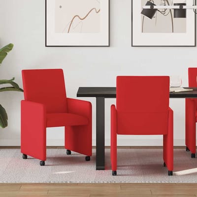 vidaXL Eetkamerstoelen met wielen 2 pcs Rood 57 x 66 x 94 cm Kunstleer