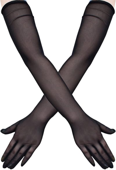 JHUBERS- Tule Handschoenen 67 cm - Zwarte Transparante Handschoenen - Retro Ellebooglengte - Feesthandschoenen - Halloween Kostuum Accessoires - Lichtgewicht Spandex