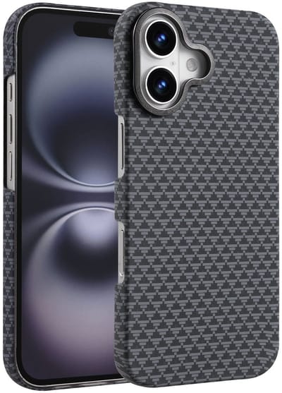 Hoesje Geschikt voor iPhone 16 Hoesje Zwart - Carbon Hoesje Geschikt voor MagSafe iPhone 16 - Shockproof Back Cover