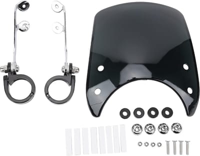 Verstelbare Motorwindscherm voor Voorvork van 1,5-1,6 inch, Universele Koplamp Behuizing, Acryl, Zwart, 180° Instelbaar
