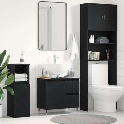 vidaXL - Badkamerkast - Zwart - Eiken - 65 - x - 33 - x - 60 - cm - Bewerkt - hout
