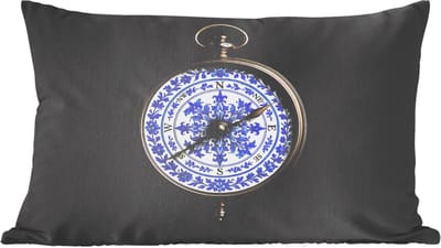 Sierkussens - Kussentjes Woonkamer - 60x40 cm - Kompas - Delfts blauw - Zwart