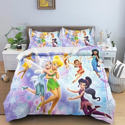 Tinkerbell Dekbedovertrek Cartoon Digitale Print Huis Kussensloop Set Volwassen Slaapkamer Kinderen Dekbed Beddengoed 90x200cm gray