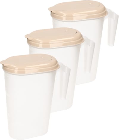 Plasticforte Schenkkannen met deksel taupe - 3x stuks - 1,6 Liter - kunststof - waterkan/ sapkan - voor koelkastdeur