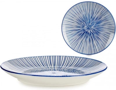 VESSIA Porseleinen Borden 20cm blauw gestreept dessert 3-delige