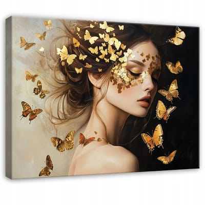 WALLARENA - Canvas schilderij - 100x70 cm - Glamour vrouw met vlinders voor slaapkamer, salon, keuken